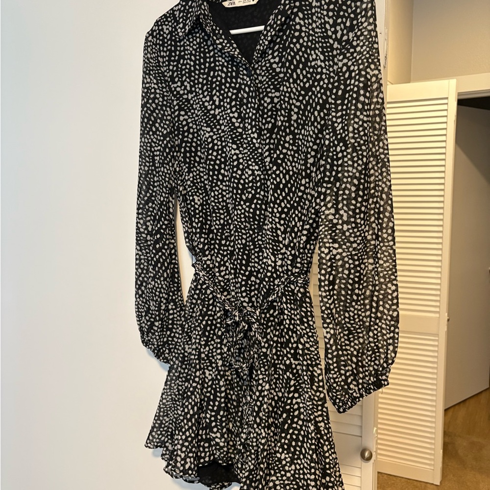Elegant Black and White Polka Dot Dress Zara size M